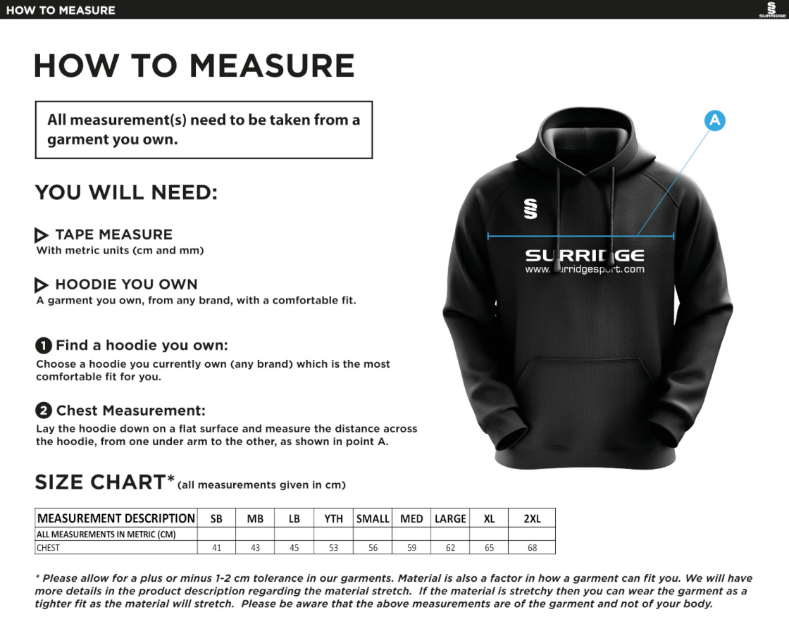 Coventry and North Warwick CC - Blade Hoody - Size Guide
