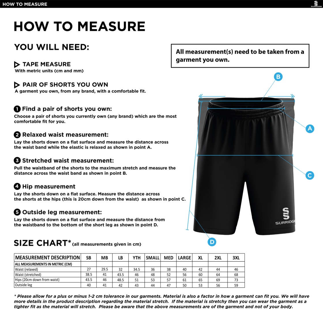 Coventry and North Warwick CC - Ripstop Training Short - Size Guide