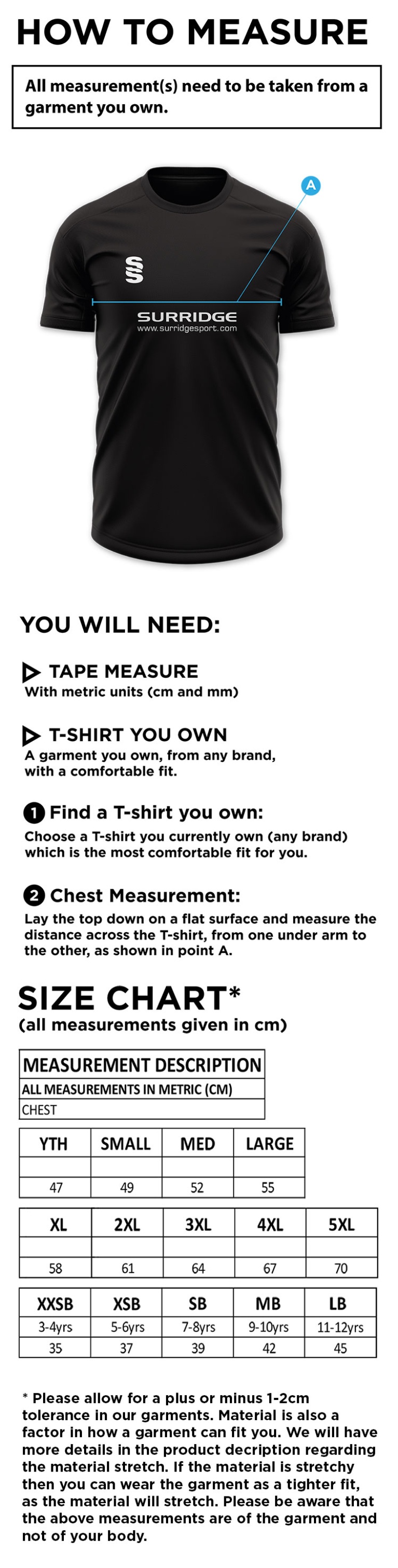 Coventry and North Warwick CC - Blade Training Shirt - Size Guide