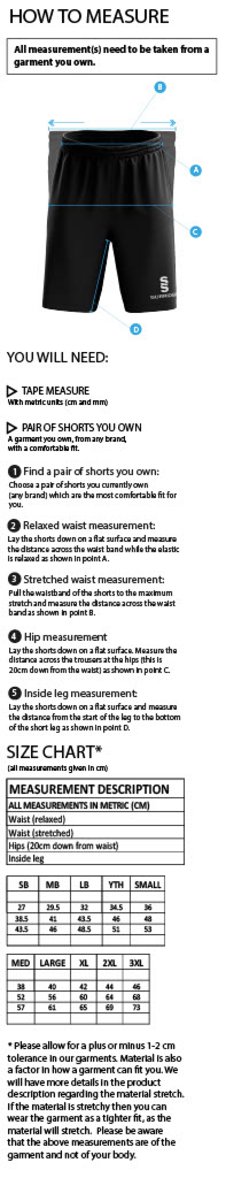 Coventry and North Warwick CC - Women's Ripstop Training Short - Size Guide