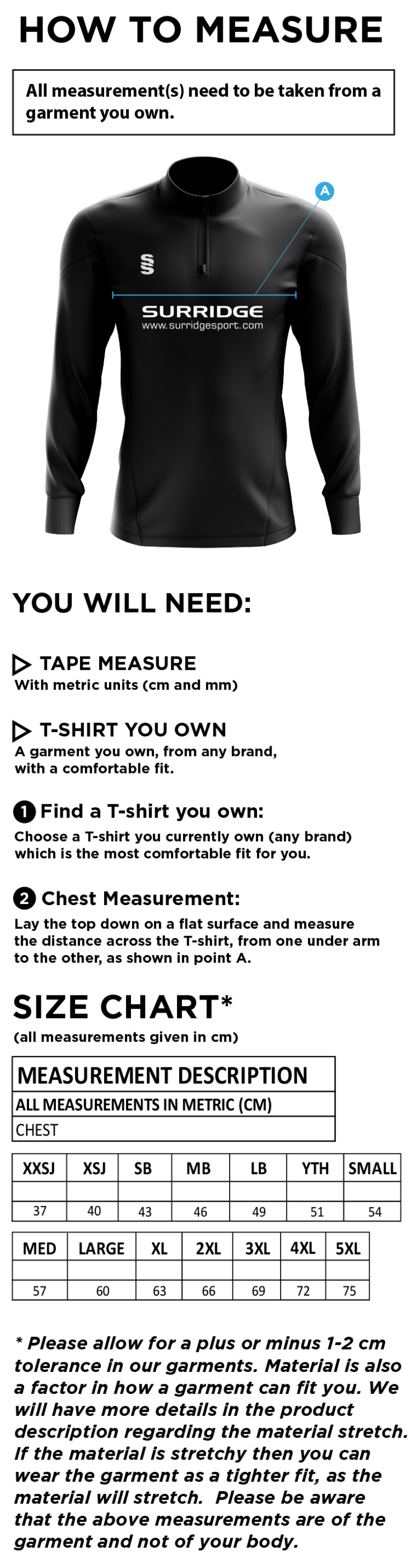 Coventry and North Warwick CC - Blade Perfomance Top - Size Guide